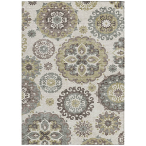 Homeroots 3' Beige Taupe And Brown Floral Medallion Rug - Washable Indoor Outdoor Area For Versatile Spaces 8' X 10' Polyester 585685