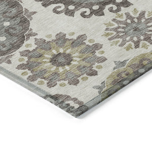 Homeroots 3' Beige Taupe And Brown Floral Medallion Rug - Washable Indoor Outdoor Area For Versatile Spaces 8' X 10' Polyester 585685