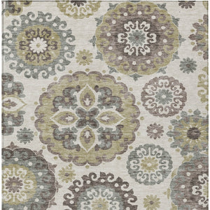 Homeroots 3' Beige Taupe And Brown Floral Medallion Rug - Washable Indoor Outdoor Area For Versatile Spaces 9' X 12' Polyester 585686