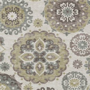 Homeroots 3' Beige Taupe And Brown Floral Medallion Rug - Washable Indoor Outdoor Area For Versatile Spaces 9' X 12' Polyester 585686