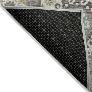 Homeroots 3' Beige Taupe And Brown Floral Medallion Rug - Washable Indoor Outdoor Area For Versatile Spaces 10' X 14' Polyester 585687