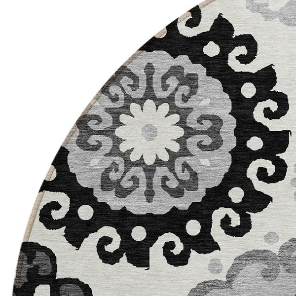 Homeroots 3' Beige Taupe And Brown Floral Medallion Rug - Washable Indoor Outdoor Area For Versatile Spaces 8' Round Polyester 585690