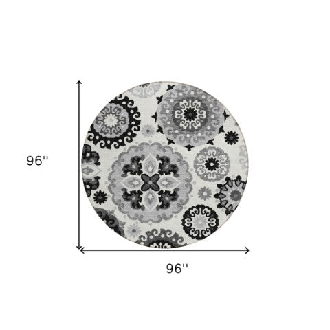 Homeroots 3' Beige Taupe And Brown Floral Medallion Rug - Washable Indoor Outdoor Area For Versatile Spaces 8' Round Polyester 585690