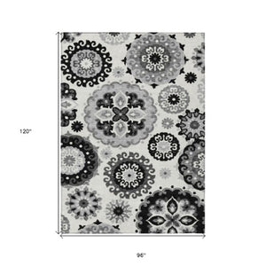 Homeroots 3' Beige Taupe And Brown Floral Medallion Rug - Washable Indoor Outdoor Area For Versatile Spaces 8' X 10' Polyester 585691