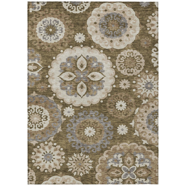 Homeroots 3' Beige Taupe And Brown Floral Medallion Rug - Washable Indoor Outdoor Area For Versatile Spaces 3' X 5' Polyester 585694