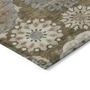 Homeroots 3' Beige Taupe And Brown Floral Medallion Rug - Washable Indoor Outdoor Area For Versatile Spaces 3' X 5' Polyester 585694