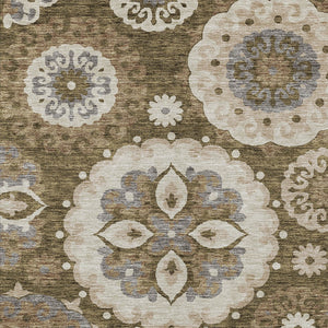 Homeroots 3' Beige Taupe And Brown Floral Medallion Rug - Washable Indoor Outdoor Area For Versatile Spaces 3' X 5' Polyester 585694
