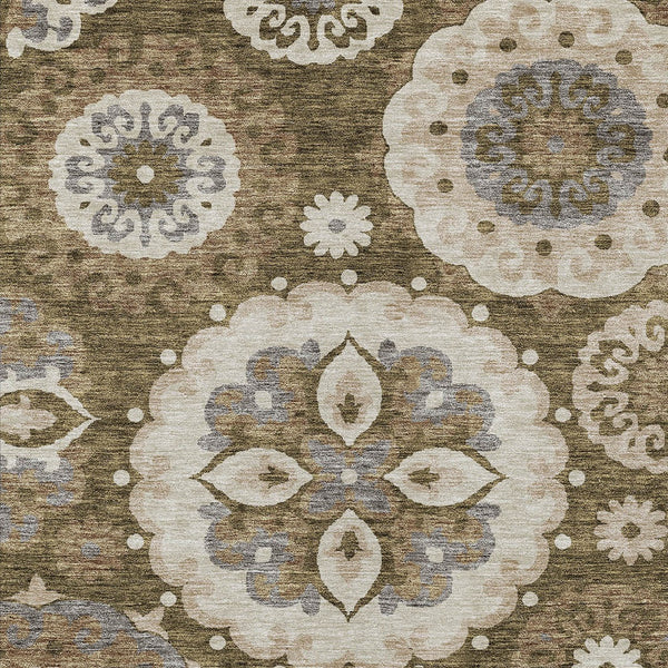 Homeroots 3' Beige Taupe And Brown Floral Medallion Rug - Washable Indoor Outdoor Area For Versatile Spaces 3' X 5' Polyester 585694