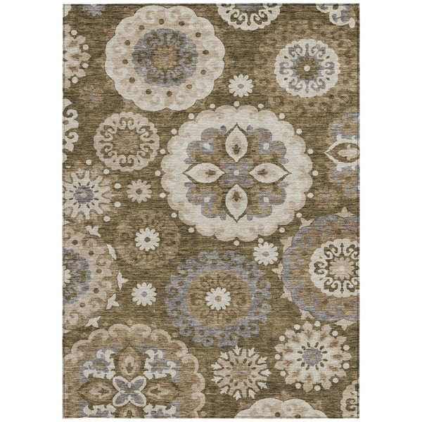 Homeroots 3' Beige Taupe And Brown Floral Medallion Rug - Washable Indoor Outdoor Area For Versatile Spaces 5' X 8' Polyester 585695