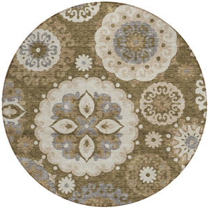 Homeroots 3' Beige Taupe And Brown Floral Medallion Rug - Washable Indoor Outdoor Area For Versatile Spaces 8' Round Polyester 585696