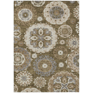 HomeRoots 5' Floral Medallion Area Rug in Brown, Ivory & Beige – Durable, Washable, Indoor & Outdoor Use 8' X 10' 585697