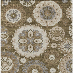 Homeroots 3' Beige Taupe And Brown Floral Medallion Rug - Washable Indoor Outdoor Area For Versatile Spaces 9' X 12' Polyester 585698