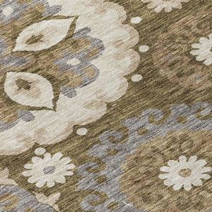 Homeroots 3' Beige Taupe And Brown Floral Medallion Rug - Washable Indoor Outdoor Area For Versatile Spaces 9' X 12' Polyester 585698