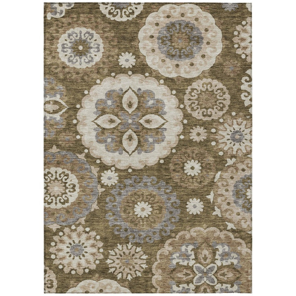 HomeRoots 5' Floral Medallion Area Rug in Brown, Ivory & Beige – Durable, Washable, Indoor & Outdoor Use 10' X 14' 585699