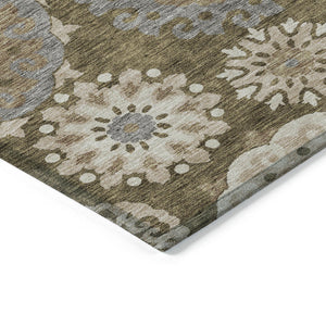 Homeroots 3' Beige Taupe And Brown Floral Medallion Rug - Washable Indoor Outdoor Area For Versatile Spaces 10' X 14' Polyester 585699