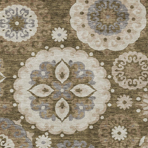 Homeroots 3' Beige Taupe And Brown Floral Medallion Rug - Washable Indoor Outdoor Area For Versatile Spaces 10' X 14' Polyester 585699