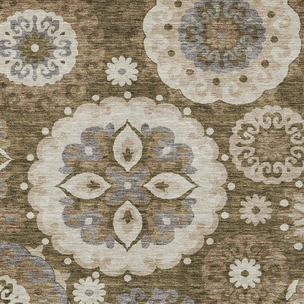 Homeroots 3' Beige Taupe And Brown Floral Medallion Rug - Washable Indoor Outdoor Area For Versatile Spaces 10' X 14' Polyester 585699