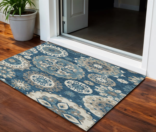 Homeroots 3' Beige Taupe And Brown Floral Medallion Rug - Washable Indoor Outdoor Area For Versatile Spaces 3' X 5' Polyester 585700