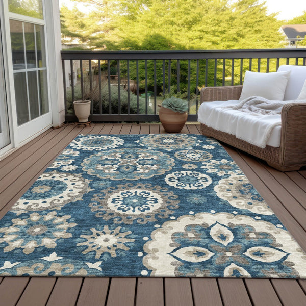 Homeroots 3' Beige Taupe And Brown Floral Medallion Rug - Washable Indoor Outdoor Area For Versatile Spaces 3' X 5' Polyester 585700