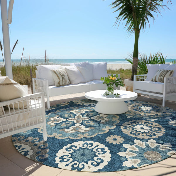 Homeroots 3' Beige Taupe And Brown Floral Medallion Rug - Washable Indoor Outdoor Area For Versatile Spaces 8' Round Polyester 585702