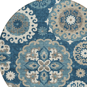 Homeroots 3' Beige Taupe And Brown Floral Medallion Rug - Washable Indoor Outdoor Area For Versatile Spaces 8' Round Polyester 585702