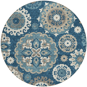 Homeroots 3' Beige Taupe And Brown Floral Medallion Rug - Washable Indoor Outdoor Area For Versatile Spaces 8' Round Polyester 585702