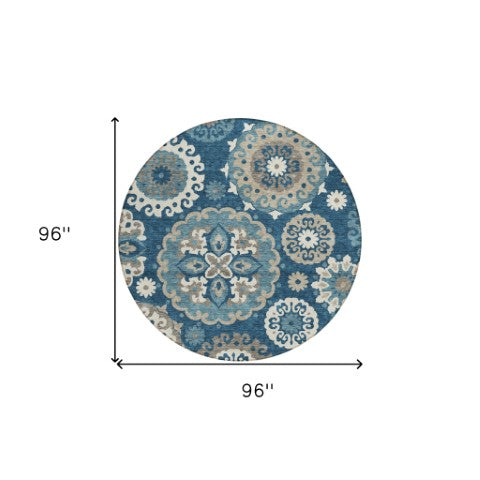 Homeroots 3' Beige Taupe And Brown Floral Medallion Rug - Washable Indoor Outdoor Area For Versatile Spaces 8' Round Polyester 585702