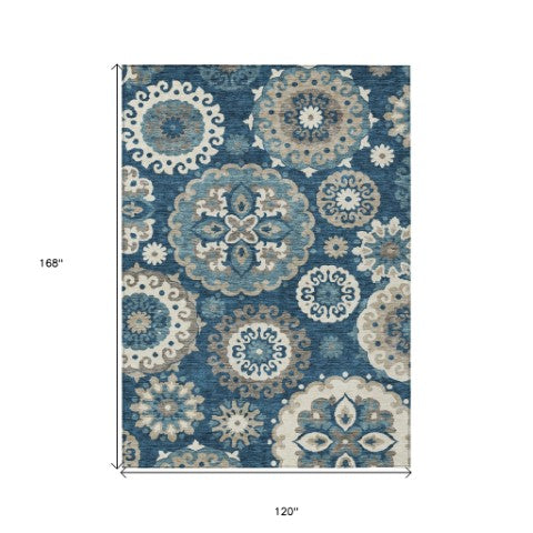 Homeroots 3' Beige Taupe And Brown Floral Medallion Rug - Washable Indoor Outdoor Area For Versatile Spaces 10' X 14' Polyester 585705