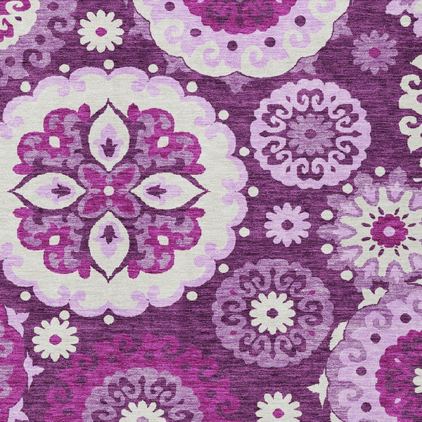 HomeRoots 5' Elegant Eggplant and Mauve Floral Medallion Area Rug for Indoor and Outdoor Spaces, Washable 5' X 8' 585707