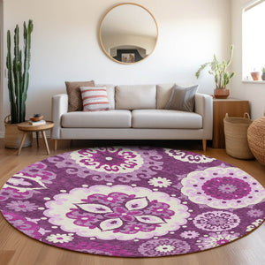 Homeroots 3' Beige Taupe And Brown Floral Medallion Rug - Washable Indoor Outdoor Area For Versatile Spaces 8' Round Polyester 585708