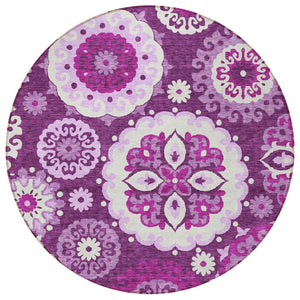 Homeroots 3' Beige Taupe And Brown Floral Medallion Rug - Washable Indoor Outdoor Area For Versatile Spaces 8' Round Polyester 585708