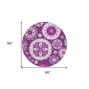 Homeroots 3' Beige Taupe And Brown Floral Medallion Rug - Washable Indoor Outdoor Area For Versatile Spaces 8' Round Polyester 585708