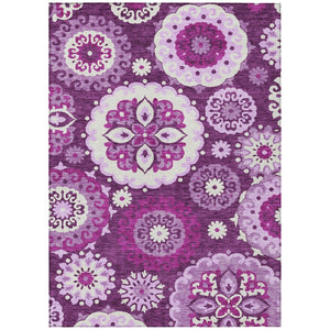 HomeRoots 5' Elegant Eggplant and Mauve Floral Medallion Area Rug for Indoor and Outdoor Spaces, Washable 8' X 10' 585709