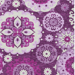 Homeroots 3' Beige Taupe And Brown Floral Medallion Rug - Washable Indoor Outdoor Area For Versatile Spaces 8' X 10' Polyester 585709