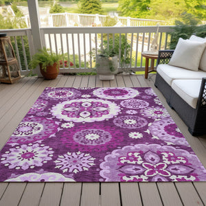 Homeroots 3' Beige Taupe And Brown Floral Medallion Rug - Washable Indoor Outdoor Area For Versatile Spaces 9' X 12' Polyester 585710