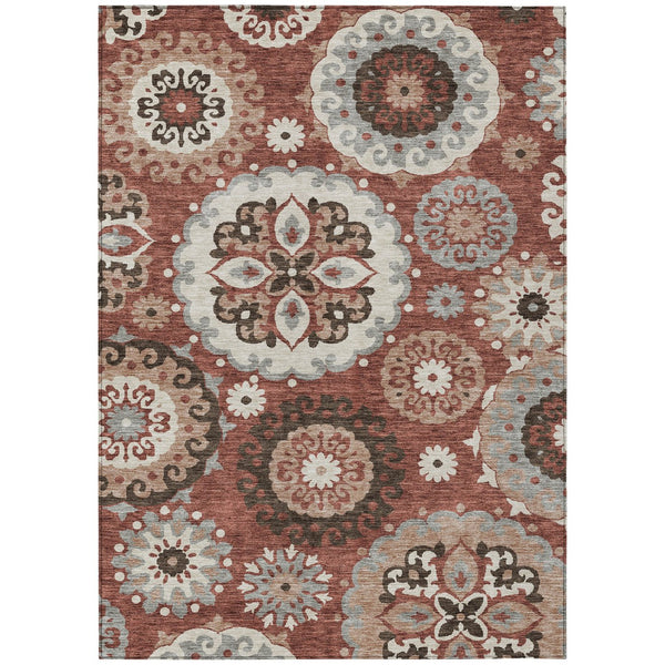 Homeroots 3' Beige Taupe And Brown Floral Medallion Rug - Washable Indoor Outdoor Area For Versatile Spaces 3' X 5' Polyester 585712