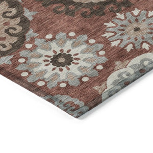 Homeroots 3' Beige Taupe And Brown Floral Medallion Rug - Washable Indoor Outdoor Area For Versatile Spaces 3' X 5' Polyester 585712