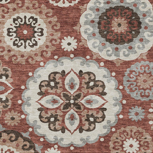 Homeroots 3' Beige Taupe And Brown Floral Medallion Rug - Washable Indoor Outdoor Area For Versatile Spaces 3' X 5' Polyester 585712