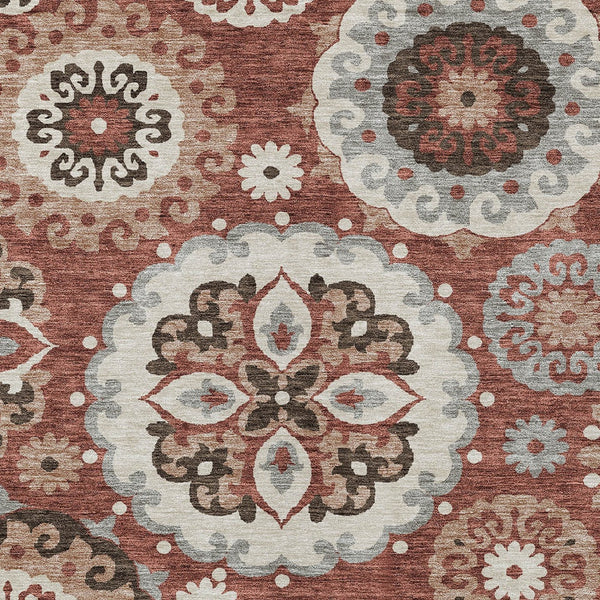 Homeroots 3' Beige Taupe And Brown Floral Medallion Rug - Washable Indoor Outdoor Area For Versatile Spaces 3' X 5' Polyester 585712
