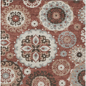 Homeroots 3' Beige Taupe And Brown Floral Medallion Rug - Washable Indoor Outdoor Area For Versatile Spaces 5' X 8' Polyester 585713