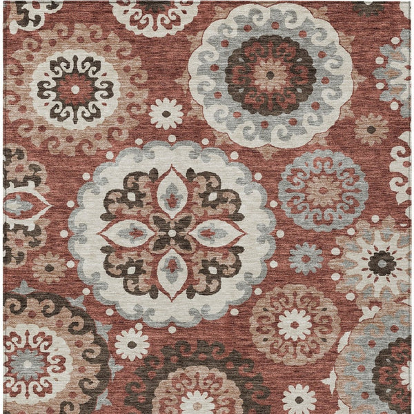 Homeroots 3' Beige Taupe And Brown Floral Medallion Rug - Washable Indoor Outdoor Area For Versatile Spaces 5' X 8' Polyester 585713