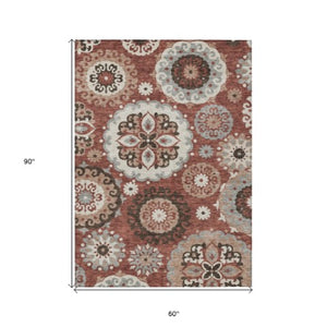 Homeroots 3' Beige Taupe And Brown Floral Medallion Rug - Washable Indoor Outdoor Area For Versatile Spaces 5' X 8' Polyester 585713