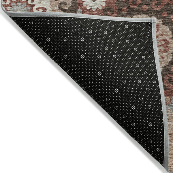 Homeroots 3' Beige Taupe And Brown Floral Medallion Rug - Washable Indoor Outdoor Area For Versatile Spaces 5' X 8' Polyester 585713