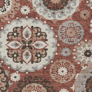 Homeroots 3' Beige Taupe And Brown Floral Medallion Rug - Washable Indoor Outdoor Area For Versatile Spaces 5' X 8' Polyester 585713