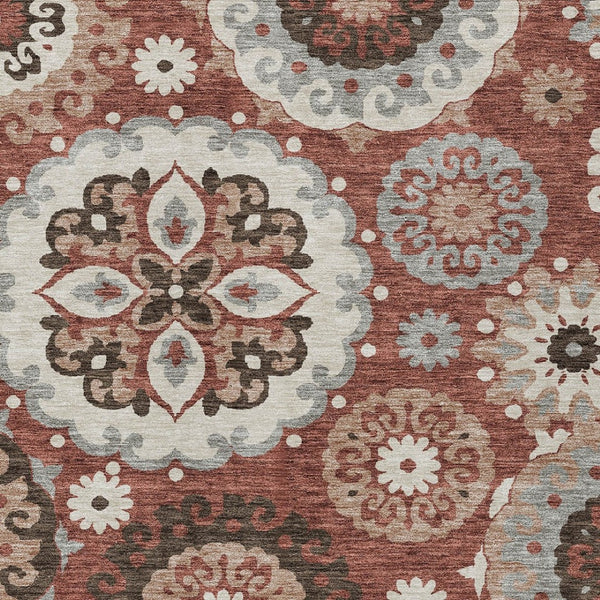 Homeroots 3' Beige Taupe And Brown Floral Medallion Rug - Washable Indoor Outdoor Area For Versatile Spaces 5' X 8' Polyester 585713