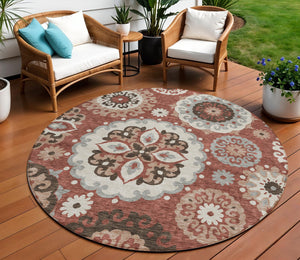 Homeroots 3' Beige Taupe And Brown Floral Medallion Rug - Washable Indoor Outdoor Area For Versatile Spaces 8' Round Polyester 585714