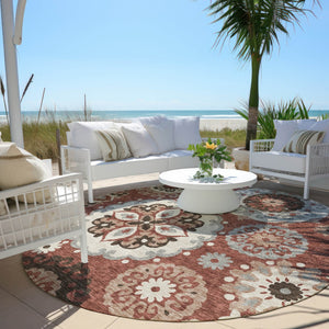 Homeroots 3' Beige Taupe And Brown Floral Medallion Rug - Washable Indoor Outdoor Area For Versatile Spaces 8' Round Polyester 585714