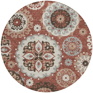 Homeroots 3' Beige Taupe And Brown Floral Medallion Rug - Washable Indoor Outdoor Area For Versatile Spaces 8' Round Polyester 585714