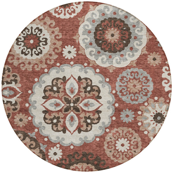 Homeroots 3' Beige Taupe And Brown Floral Medallion Rug - Washable Indoor Outdoor Area For Versatile Spaces 8' Round Polyester 585714
