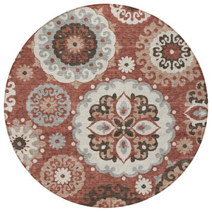 Homeroots 3' Beige Taupe And Brown Floral Medallion Rug - Washable Indoor Outdoor Area For Versatile Spaces 8' Round Polyester 585714